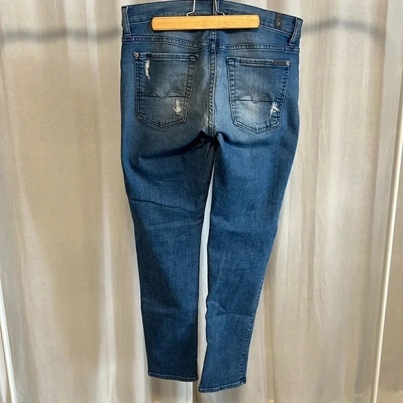 7 FOR ALLL MANKIND Skinny Light Blue Stretch Mid-Rise Denim Jeans, Size 28 - Picture 9 of 9